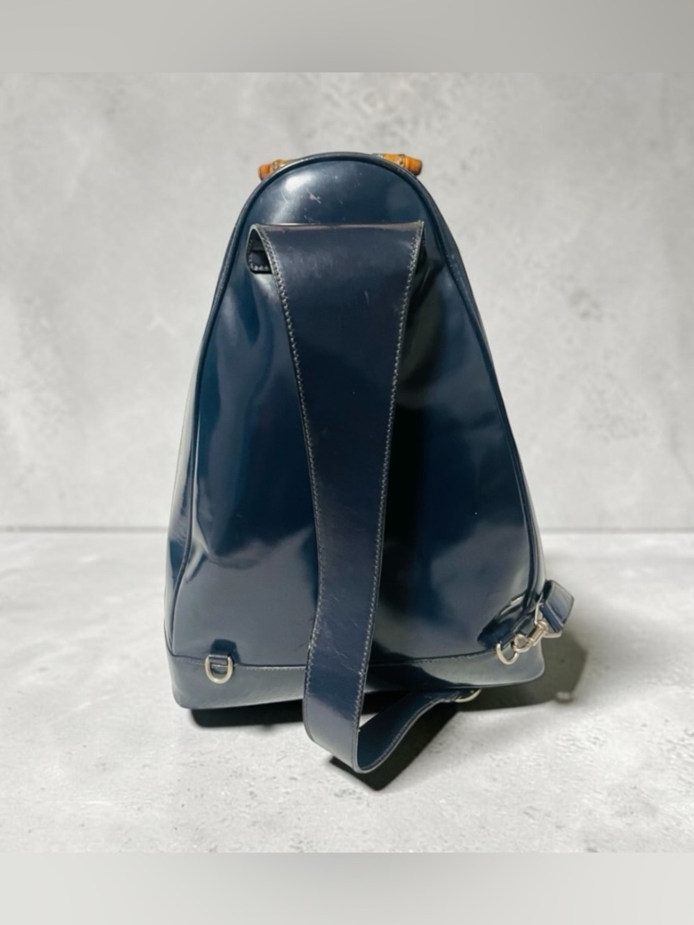 Gucci Bamboo Vintage Blue Patent Leather Sling Bag - Picture 3 of 14